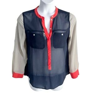 Sanctuary Colorblock Cafe Blouse in Navy - M